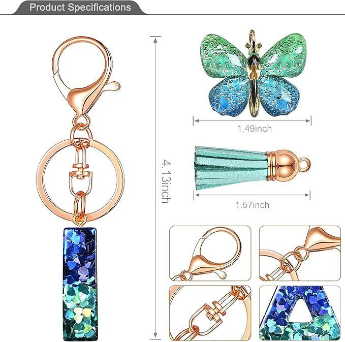 JINGUAZI Initial letter Keychains for Women Tassel Butterfly Pink Purple Cute Car Keychain for Wallet Backpack bag charm