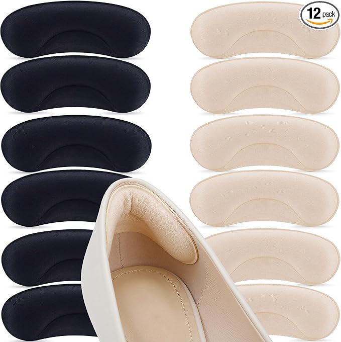 6 Pairs Heel Cushion Pads for Too Big Shoes - Protectors to Prevent Heel Pain, Blisters and Rubbing, Anti Slip Fillers Make Shoes Fit Tighter
