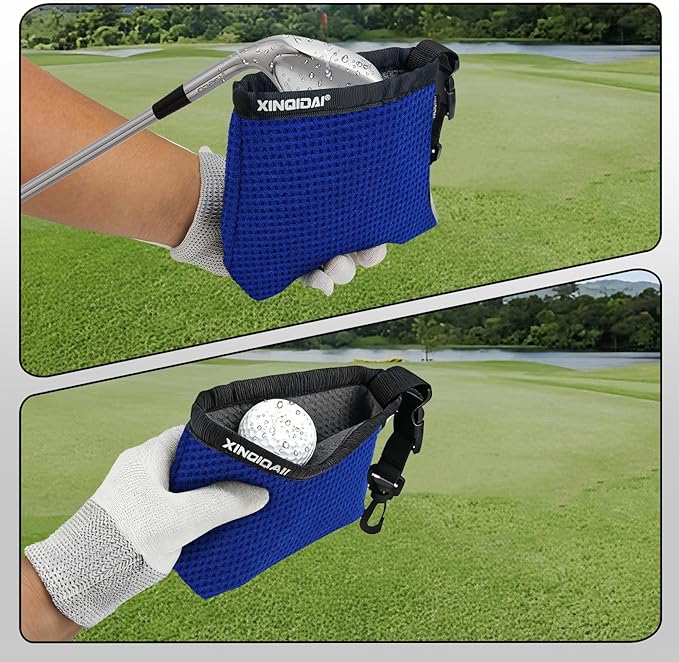 Golf Club and Golf Ball Cleaning Bag - Cleans Club Grooves, Waterproof Clean Face Tech, Detachable Clip, Machine Washable, Stay-Dry Exterior,Golfer Gifts for Men (1, BLUE)