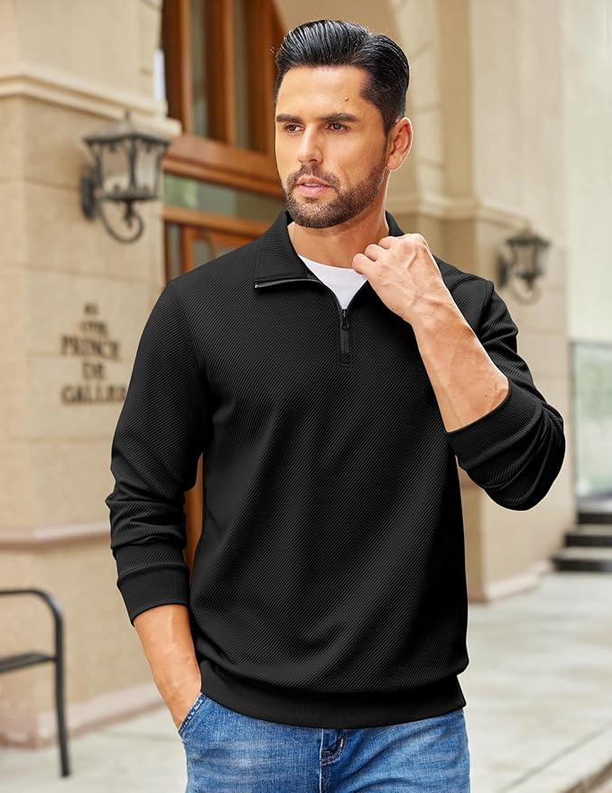COOFANDY Mens Quarter Zip Pullover Sweatshirts Lightweight Long Sleeve Mock Neck Sweater Polo