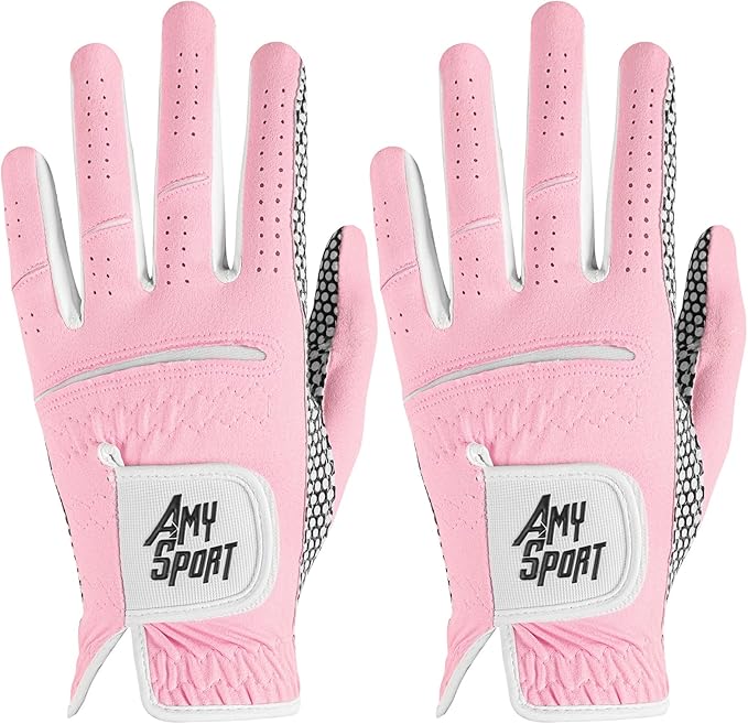 Amy Sport Golf Gloves Women's Upgrade Rain Grip Left Hand Weathersof Value 2 Pack, Right Handed Golfer Hot Wet All Weather Glove for Women Girls Ladies, Fit Size Small Medium Large