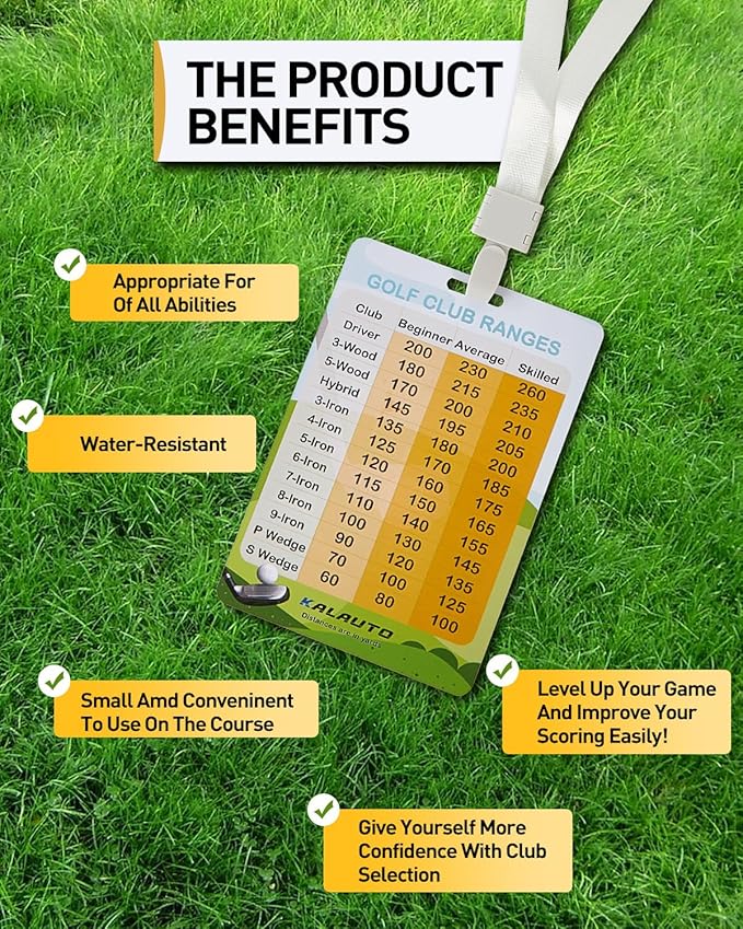 Golf Club Distance and Rules Card: Golf Club Bag Accessories - Golf Yardage Card for Men and Women Golf Club Range Chart Card Personalized Design Beginners Essentials Tool