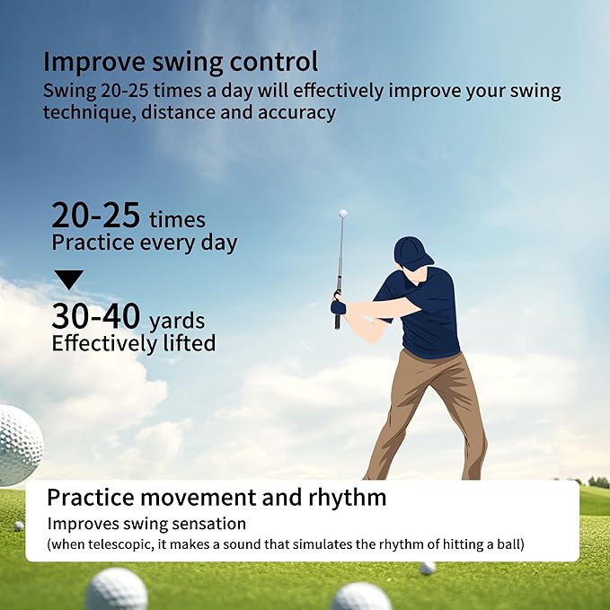 Retractable Golf Swing Training Aid, Rhythm Click Sound Warm-up Golf Swing Trainer, Golf Grip Trainer, Golf Training aid Indoor and Outdoor Golf Equipment for Beginners and Professionals