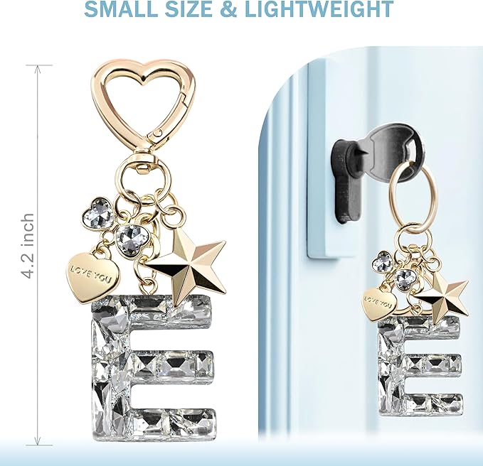 Cute Bling Keychain initial Letter Butterfly Star Pink Purple Gift for Women Girls Bag Cup Charms Accessories
