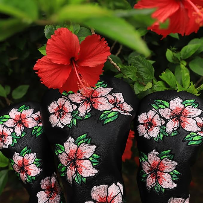 Golf Headcovers Embroidery Driver Cover Fariway Wood Headcover Hybrid Head Covers Leather Golf Club Covers for Most Brand,Black