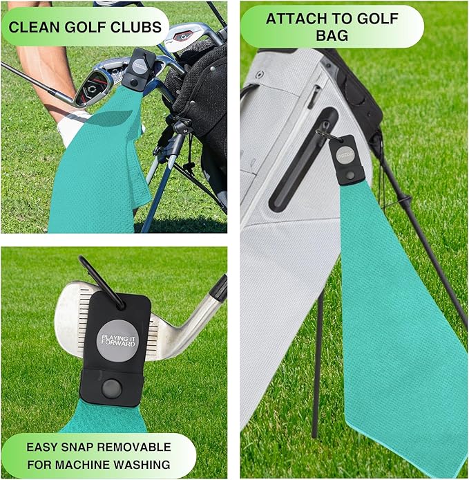 Magnetic Golf Towels for Golf Bags with Clip & Ultra Strong Magnet - Waffle Weave Microfiber Towel for Secure Hold on Bags & Carts - Ideal Club Cleaner & Accessories - Aqua
