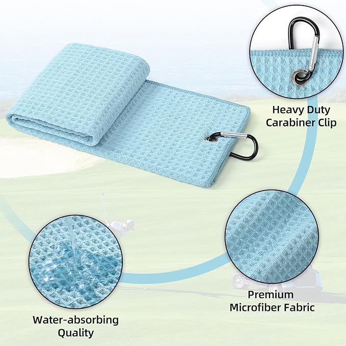 Mile High Life Premium Waffle-Weave Golf Towel | 16" X 24" | Extra Absorbent & Quick-Dry | Ultra-Soft Microfiber | Carabiner Clip | Multi-Color Options | Golf Accessory for Men & Women, Quietude
