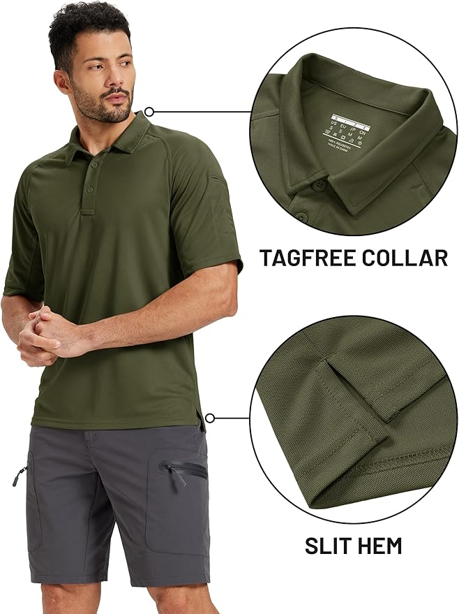 TACVASEN Men's Polo Shirts Short Sleeve Golf Polos Dry Fit UPF 50+ Performance Tactical Collared Hiking Shirt