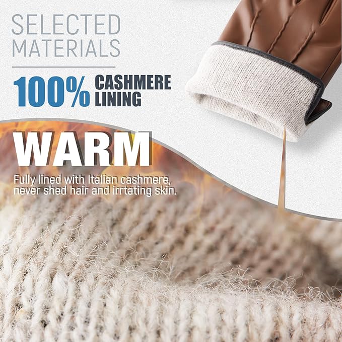 Winter Leather Gloves for Men,Touchscreen Snow Driving Gloves with Cashmere Lining for Motorcycle Driving Riding…