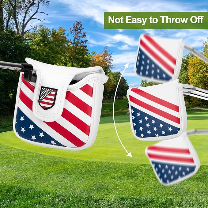 Golf Putter Cover USA Mallet Putter Headcover with Magnetic Closure Leather Golf Club Covers for Most Brand