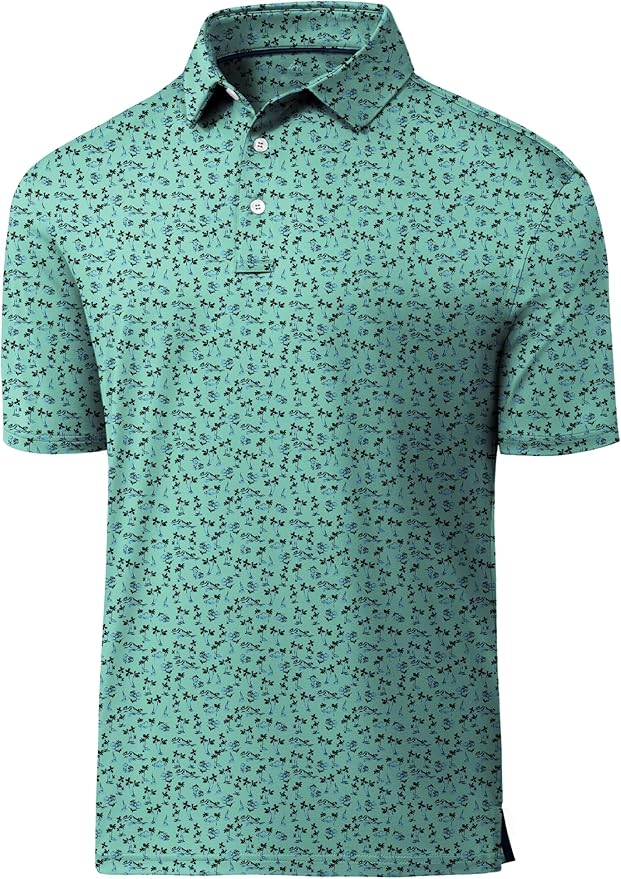 JACKETOWN Mens Polo Shirts Short Sleeve Print Dry Fit Performance Moisture Wicking Casual Collared Golf Shirts