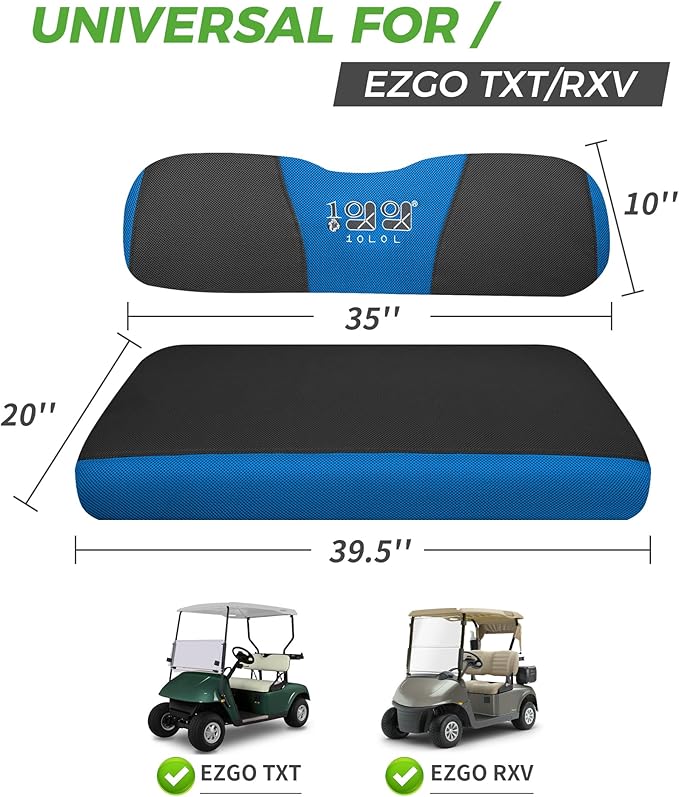 10L0L Golf Cart Seat Covers Kit - Universal Fit for EZGO TXT/RXV Front Seats | Breathable Mesh Fabric | Easy Installation | Black & Blue (No Staples Required)