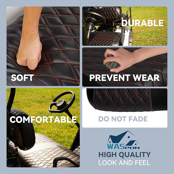 Golf Cart Vinyl Replacement Seat Covers fits EZGO TXT1994-2013, Diamond Front Seat Cover Black Stitching Durable Breathable & Easy to Clean
