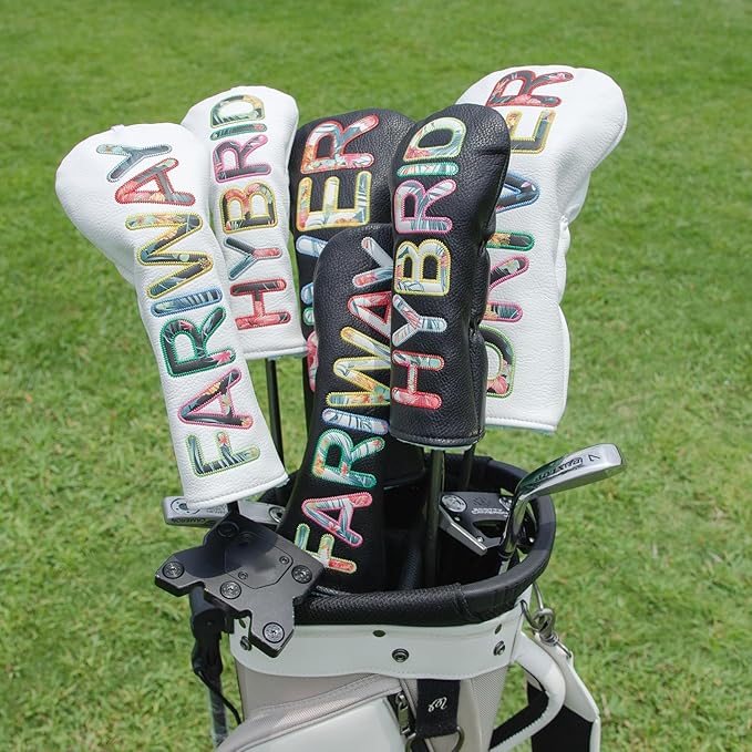 Golf Club Head Covers White for Driver, Fairway Hybrid Woods - 4 Options - Synthetic Leather Driver Headcover, Fairway Wood Head Cover, Golf Hybrid Head Cover