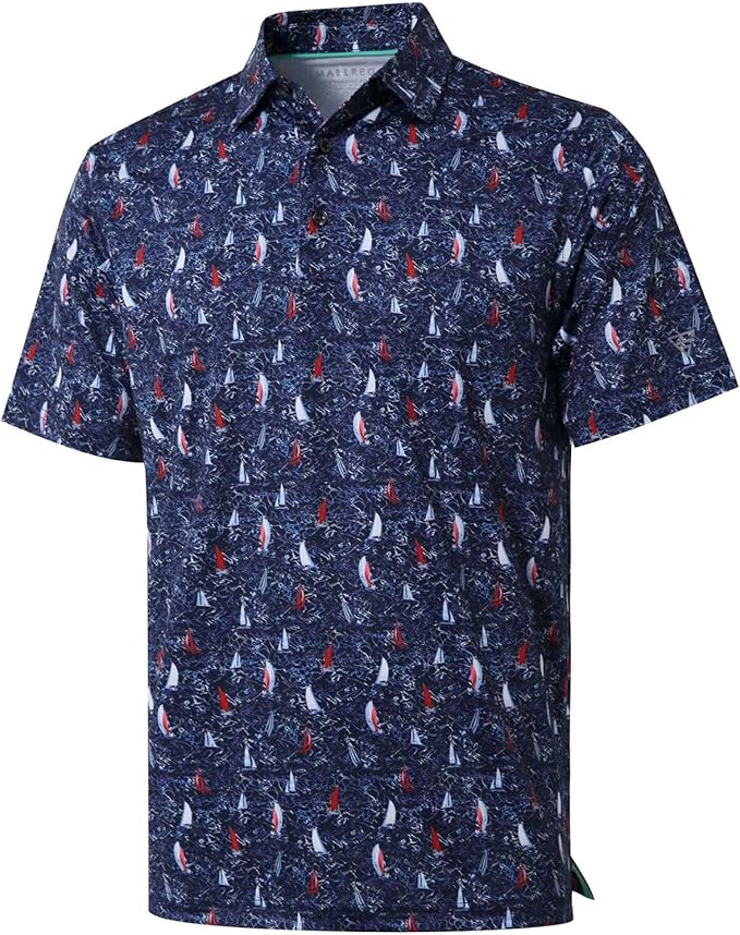 Golf Shirts for Men Dry Fit Short Sleeve Print Performance Moisture Wicking Polo Shirt