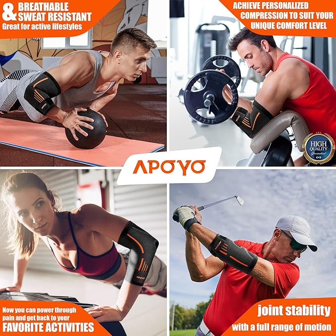 APOYO Elbow Brace for Tendonitis and Tennis Elbow, Compression Sleeve for Arthritis, Workouts, Reduce Joint Pain During Fitness Activity (X-Large)