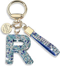 Pink Blue White Initial Letter Keychain Gift for Women Girls Bling Sparkly Cute Backpack Car Key Accessories Lanyard
