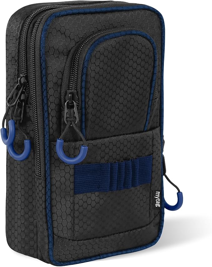 mytag Golf Ball Bag Pouch | Store 12-15 Balls, Golf Valuables Pouch Portable Outfit Organizer Bag Organizer Case Multipocket (Blue/Black)