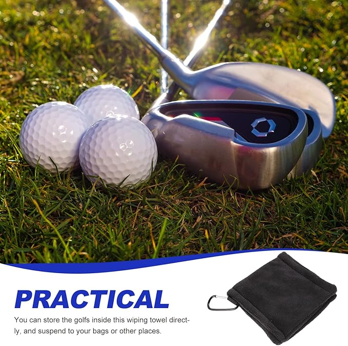 Golf Ball Towel with Buckle 14X14Cm Microfiber Golf Cleaning Cloth for Club and Ball Maintenance