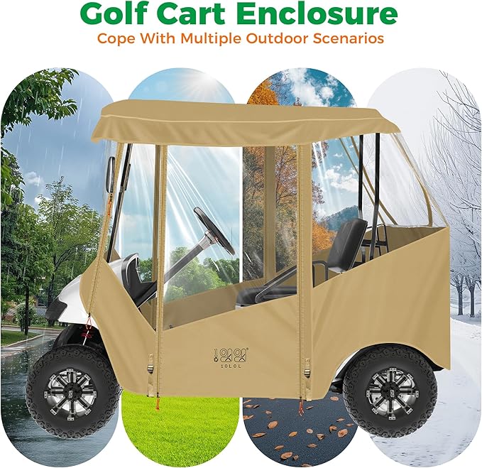 10L0L Universal Golf Cart Enclosure Compatible with EZGO and Club Car Models, 2-Passenger Golf Cart Waterproof 420D Material Windproof Transparent on 2 Sides