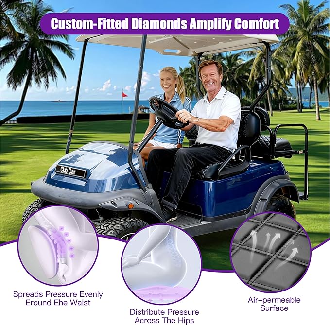 Club Car Precedent seat Cover，Fit forClub Car Precedent，Vinyl seat Cover, Diamond Texture, Easy to Install Golf cart Accessories, no Staples Required（Black&Black Stitch）