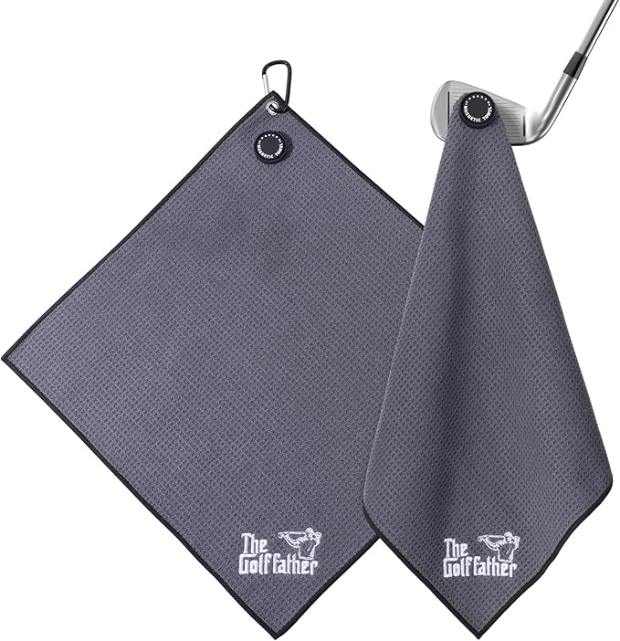 She's Pink Magnetic Golf Towel with Clip, 16"x16" Microfiber Waffle Weave, Quick-Dry Lint-Free Club & Ball Cleaning Cloth, Strong Magnet for Cart/Clubs, Grey, 1 Pack