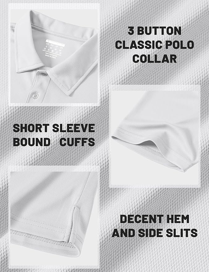 MAGCOMSEN Men's Polo Shirts 3 Buttons Casual Work T Shirts Quick Dry Short Sleeve Golf Shirt Pique Jersey Outdoor Performance