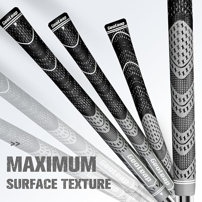 Geoleap Golf Grips Set of 13- Cord Rubber Compound Material, Hybrid Golf Club Grips, All Weather Performance.