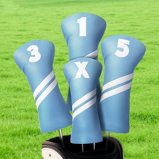 Golf Club Head Covers for Fairway Woods Driver Hybrids, 4pcs Premium PU Leather Women Golf Headcovers Set with No.Tags1 3 5 X.