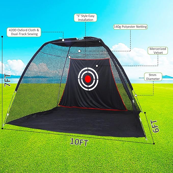 Gagalileo Golf Net: Backyard Practice Hitting Driving Training by Turf Mat Target Real Ball Indoor Outdoor Chipping Swing Gift for Golfers Dad Husband Men
