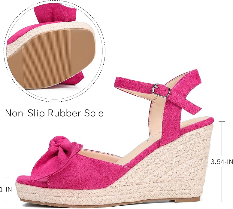 girgod Espadrilles Wedge Sandals for Women Bow Platform Wedges Heels Open Toe Ankle Strap Summer Wedding Wedges