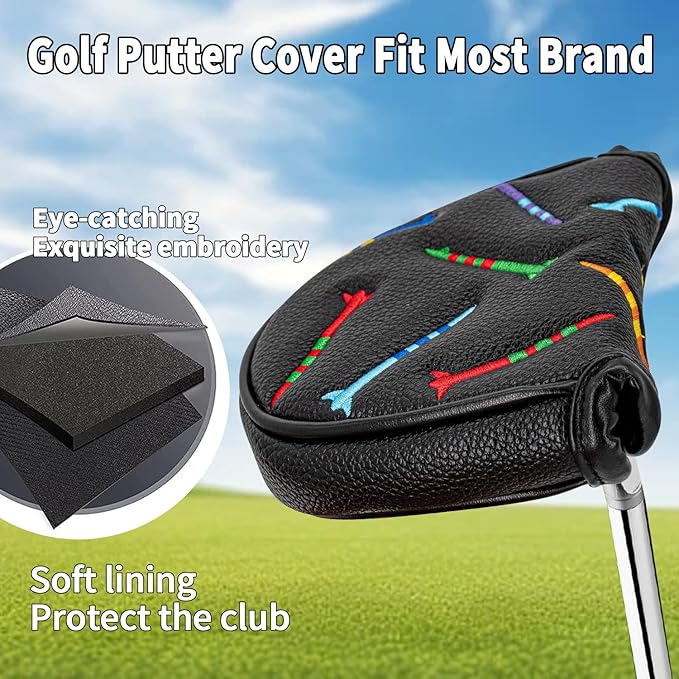 Colorful Nails Style Golf Half Mallet Putter Cover Headcover, Golf Putter Club Cover Magnetic Golf Head Covers Headcovers Club Protective Equipment