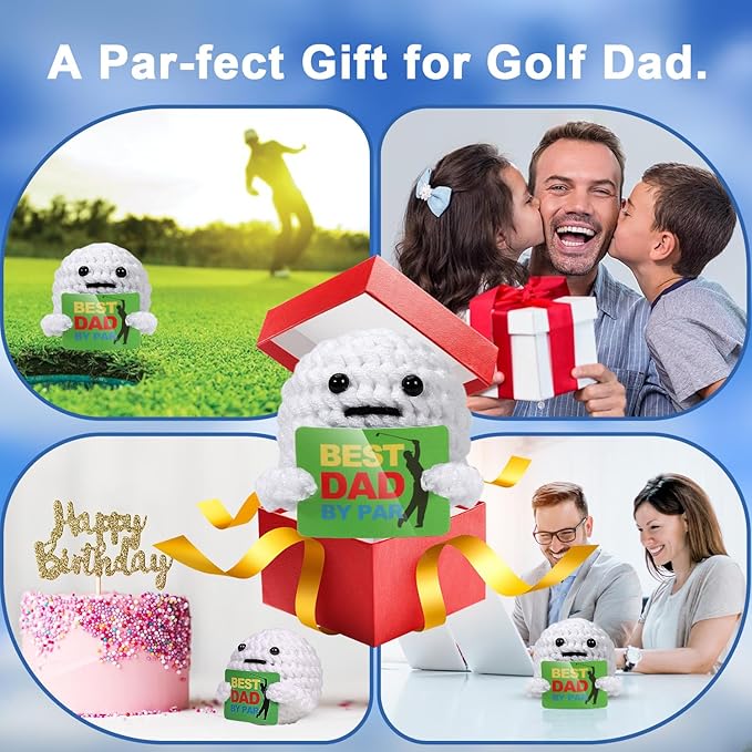 AICase Golf Gifts for Dad, Best Dad by Par, Funny Father's Day Christmas Birthday Crochet Golf Ball Presents Gag Gift Ideas Cool Stuff for Men Golfers Daddy Father Papa from Daughter Son