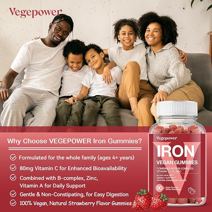 Iron Gummies Supplements for Kids & Women - Multivitamin with Iron for Blood Healthy, Great Tasting Vitamins Gummy with Vitamin C for Max Absorption - Strawberry (3 Packs)