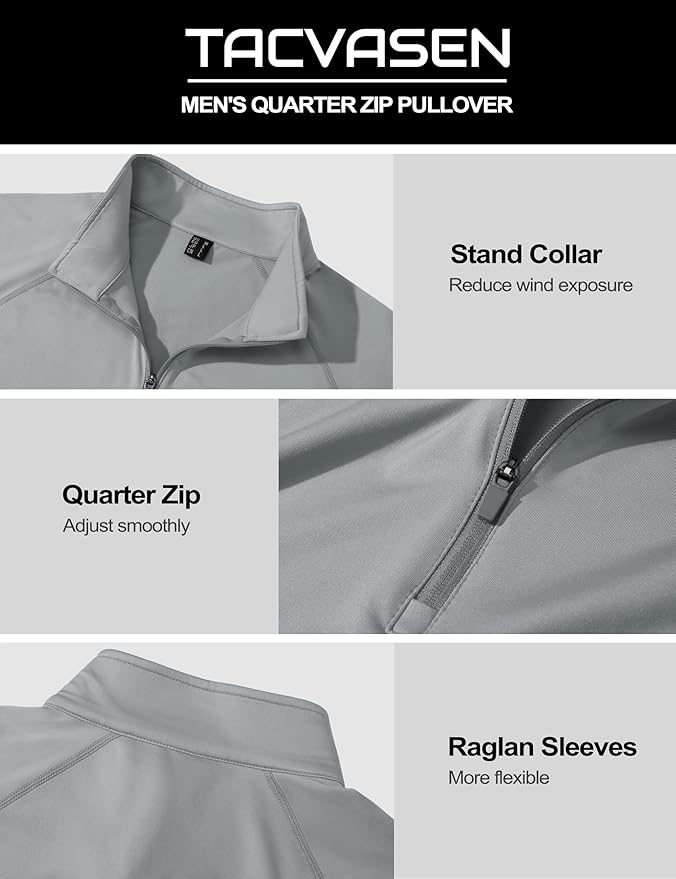 TACVASEN Men's Quarter Zip Pullover Fleece Lined Thermal Long Sleeve Golf Shirt 1/4 Zip Warm Winter Sweatshirts