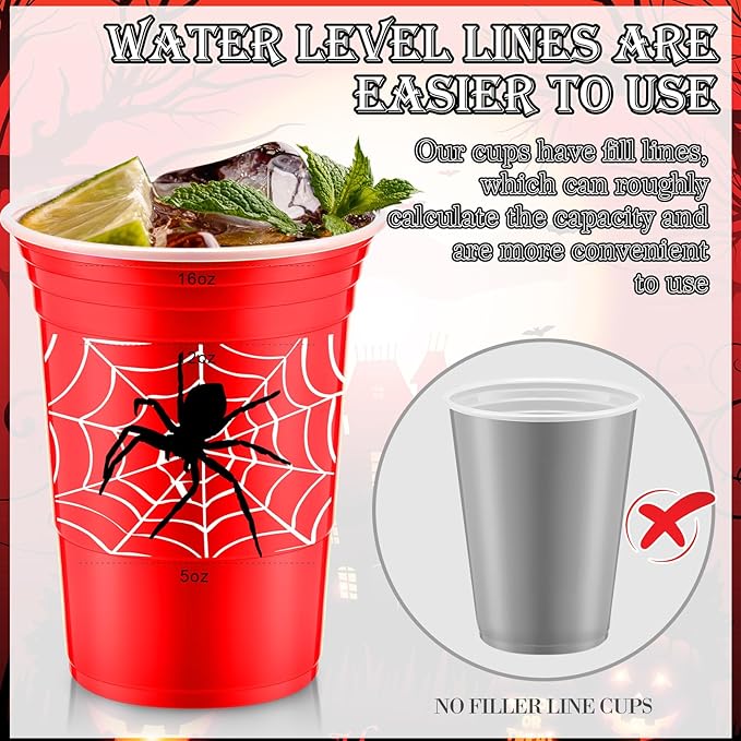 Norme 48 Pcs Spider Party Supplies Bulk 16 oz Spider Thick Plastic Disposable Cup Hot Cold Drink Wine Coffee for Home Sports Themed Holiday Party Supplies Favors