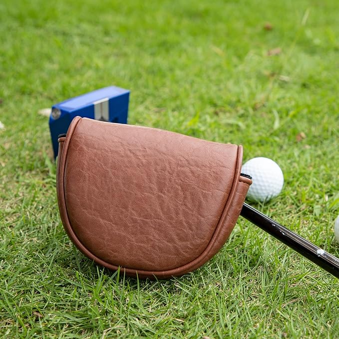 Golf Mallet Putter Covers, Magnetic Closure Brown Premium Leather Mallet Putter Headcovers Fits for Golf OZ1 MEZZ 1 MEZZ1 MAX Putter