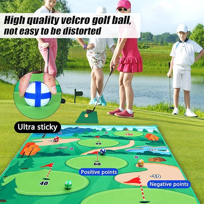 Golf Chipping Game Mat Golf Training Hitting Mat with 20 Sticky Balls Club Scoreboard Indoor Outdoor Home Backyard Office Golf Games for Adults Kids