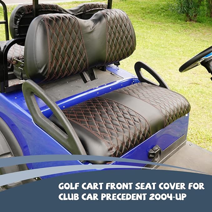 Golf Cart Vinyl Replacement Seat Covers fits Club Car Precedent 2004+, Diamond Front Seat Cover Black Stitching Durable Breathable & Easy to Clean