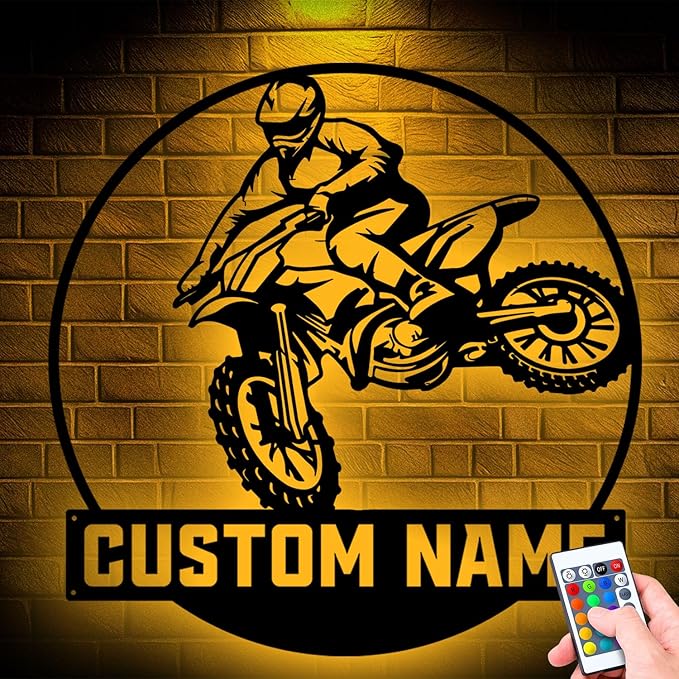 Custom Girl Motocross Biker Metal Sign, Unique LED Wall Art for Home Decor, gift for Bikers, Riders, and Enthusiasts, Durable Hanging Design, Great for Indoor or Outdoor Use