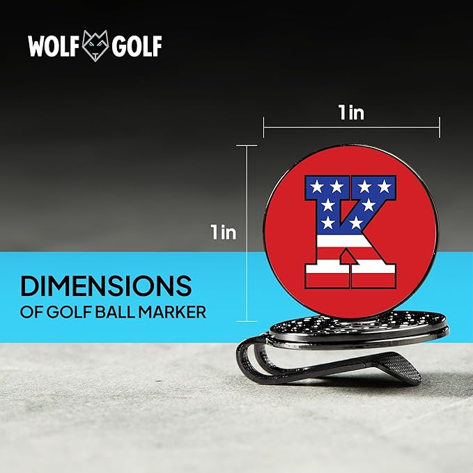 Wolf Golf Towels Golf Ball Marker Hat Clip | USA Monogram | 1 Magnetic Clip + 3 Ball Markers | Patriotic Golf Accessories for Men & Women
