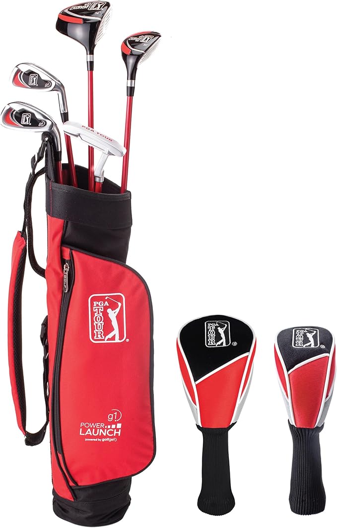 PGA Tour Youth Golf Club Set – Ages 3-5 (3’6”-4’1”) and 5-8 (4’1” - 4'8") Right and Left Handed Beginner Junior Golf Clubs with Lightweight Golf Bag, Mallet Putter, Driver by Golfgen