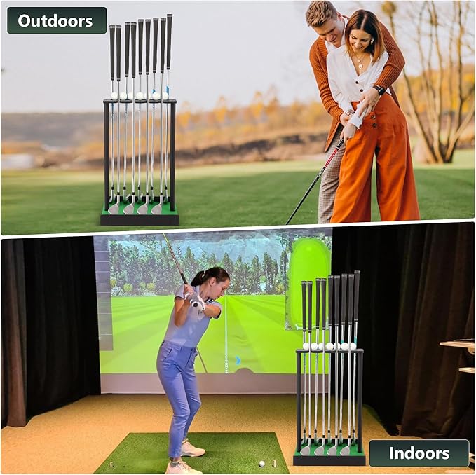 Golf Putter Stand for 9 Clubs & 7 Balls, Solid Wood Golf Club Rack, Golf Club Organizer Floor Stand, Golf Club Holder | Rustic Modern Design for Home, Office, Golf Course Accessories