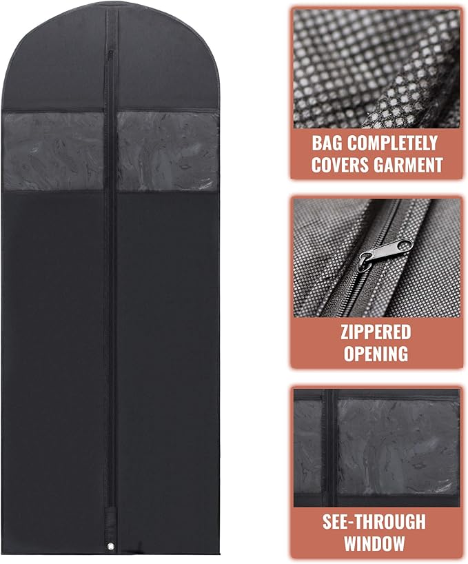 PLX 60" Black Garment Bags for Hanging Clothes, Women Dress Bag Men Suit Bag for Travel and Clothing Storage of Shirts, Fur Coats, Dance Costumes Suit Cover Closet Storage Long Garment Bags w/Zipper