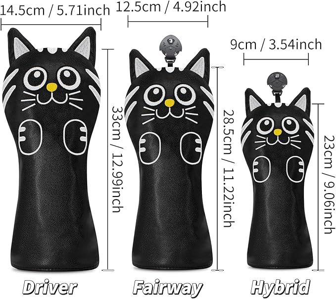 Golf Kitty Head Cover Golf Club White Leather Headcovers 1pc/4pcs Set Fits Driver Fairway Wood Hybrid Utility Putter Iron Wedge Headcover.