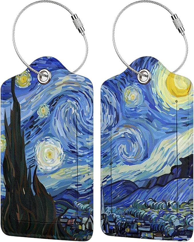 Starry Sky 2 Pcs Luggage Tags, Starry Night Privacy Cover Id Label with Stainless Steel Loop and Address Card for Suitcases & Travel Bags