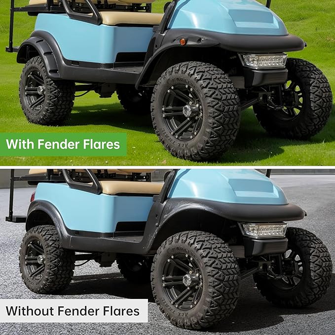 10L0L 4PCS Golf Cart Fender Flares for Yamaha G29, EZGO TXT/RXV, Club Car DS/Precedent - Heavy Duty ABS Plastic Mud Guards with Reflectors & Stainless Steel Hardware