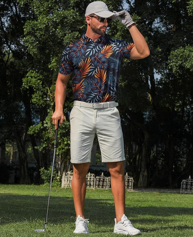 zeetoo Men's Polo Shirts Hawaiian Golf Polos Shirts Short Sleeve Performance Moisture Wicking Mens Golf Shirts