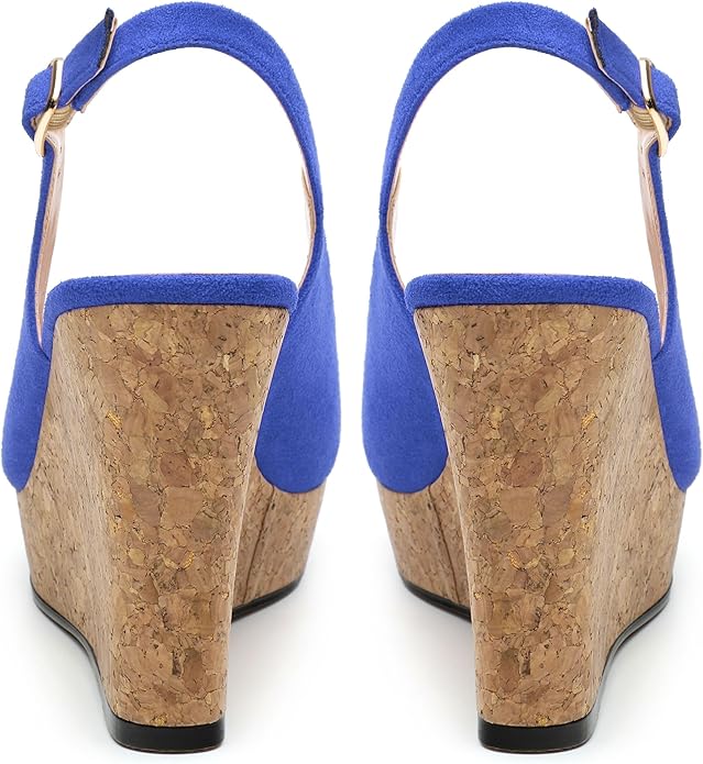 Womens Wedge Platform Sandals Peep Open Toe Slingback Buckle High Heel Dress Shoes Pumps Suede 3.94 Inch