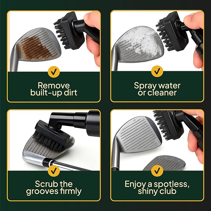 Golf Club Cleaner Brush with Water Spray-2-in-1Groove Cleaner, Ultra Strong Magnetic Clip, Advanced Leak-Prof Spray System
